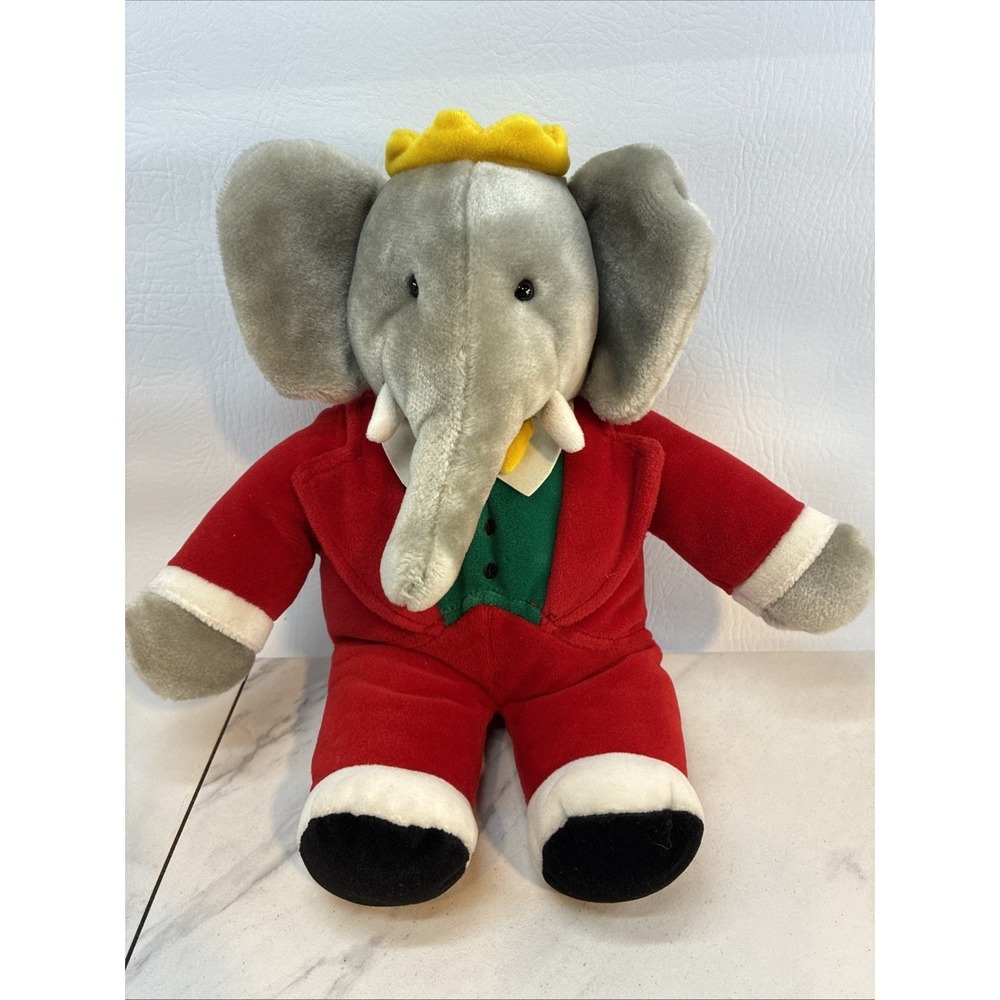 Rare Vintage Gund King Babar Plush Elephant Red Suit Stuffed Animal Toy 1988